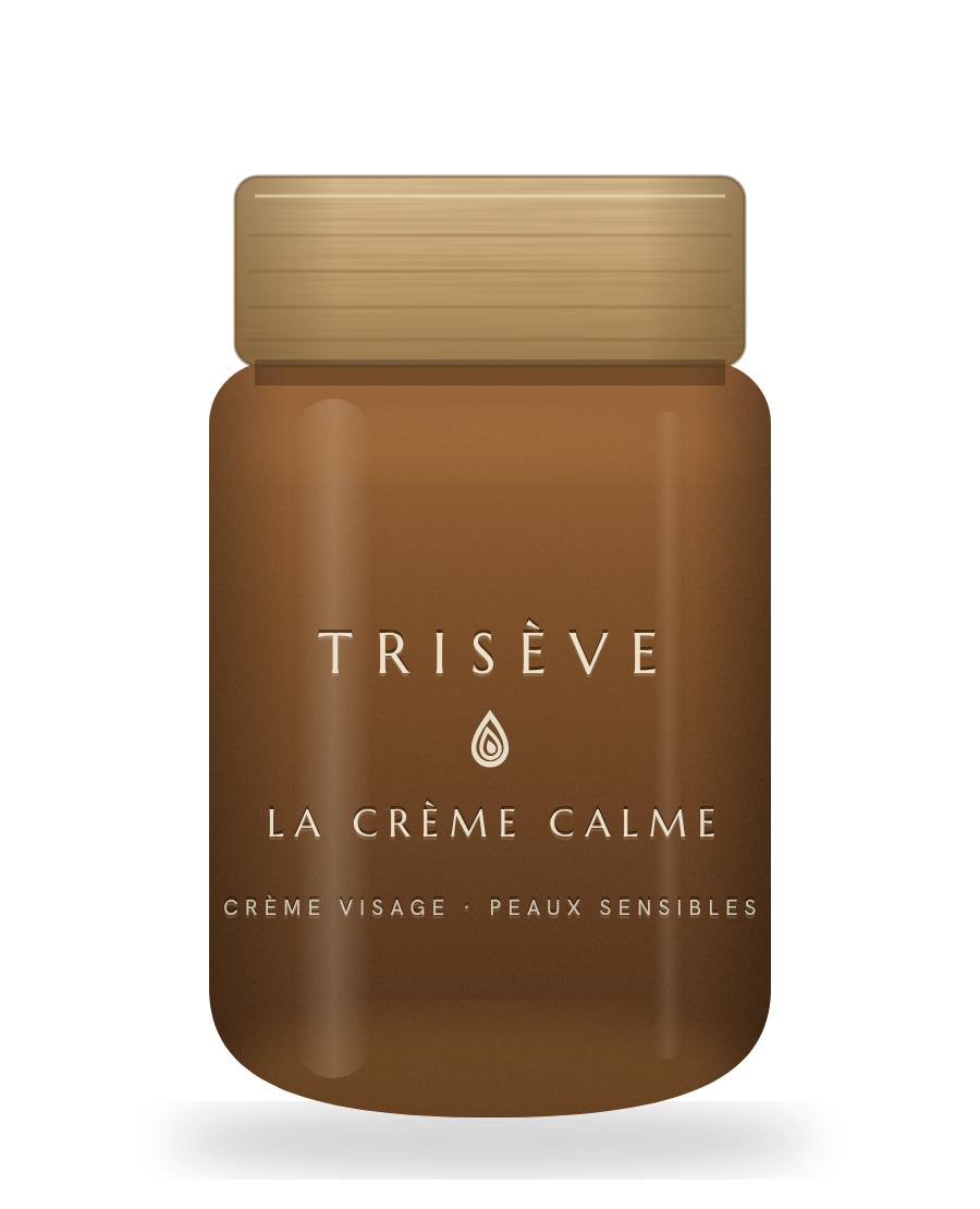 La Crème Calme — frosted amber glass jar with bamboo wood lid